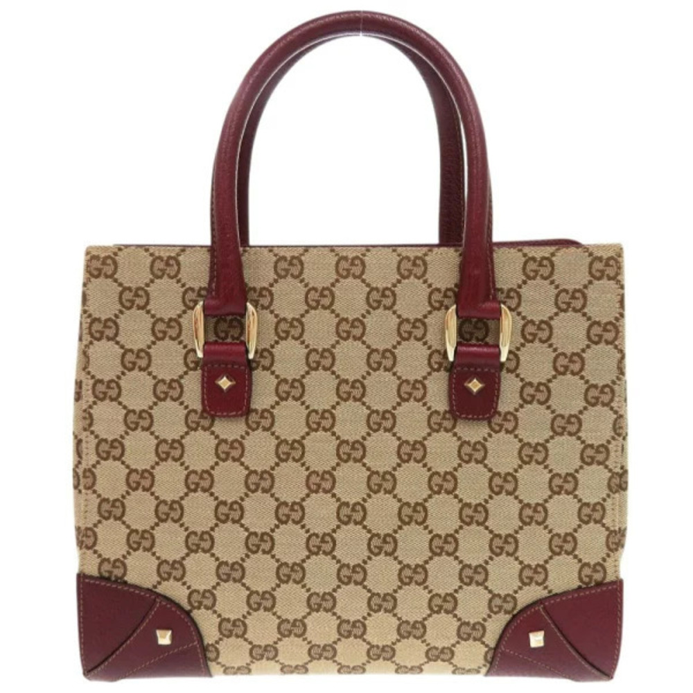 Gucci GG canvas leather beige Burgundy Red handbag - Picture 2 of 6